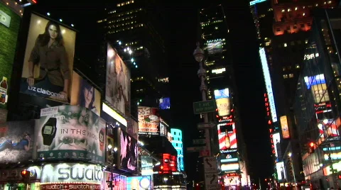Pan of Time Square at night Stock Footage 594679
