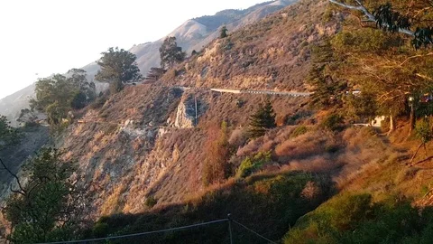 Pan timelapse of sunset mountains, at a sunny evening, in Big sur, Californ.. Stock Footage 72446194