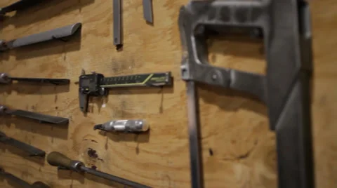 Pan of Tools on Wall 스톡 동영상 34473345