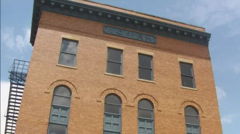 Pan, Top to Bottom of Historical Opera House in Shawnee Ohio Video stock 760498