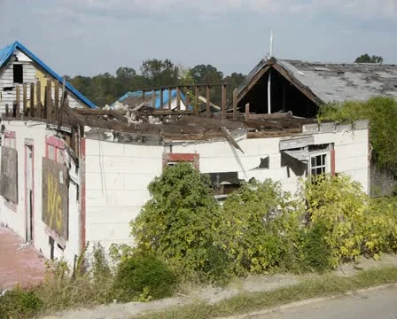 Pan of Tornado damaged homes in Birmingham, Alabama Stock Footage 10754744