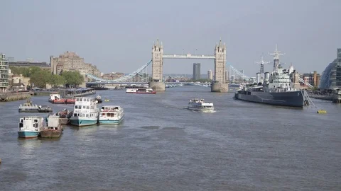 Pan of Tower Bridge over the River Thames, London Video stock 74070575