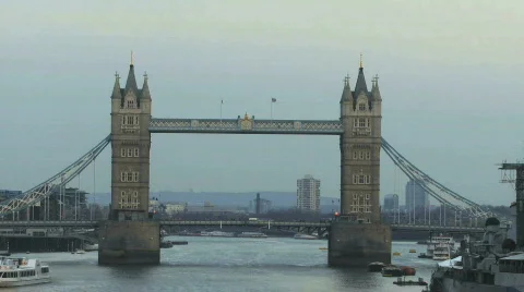 PAN up on Tower bridge thames river Stock Footage 541182