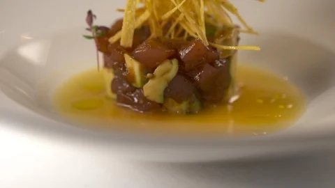 Pan up of tuna tartar  動画素材 112576198