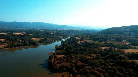 Pan Tuscany 4K drone view-Aerial Natural Reserve area 4K view Dam La Penna-Arno  Stock Footage 201801075