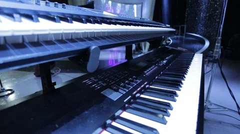 Pan of Two Keyboards on a Stage. Stock Footage 46861438