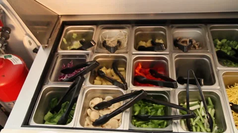 Pan of Veggies in Salad Bar Video stock 34480469