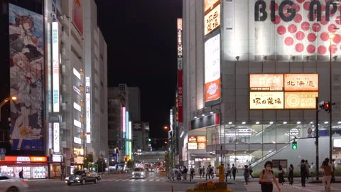 Pan video of the iconic video game arcades SEGA Akihabara 2nd building in Tokyo. Video stock 138332271