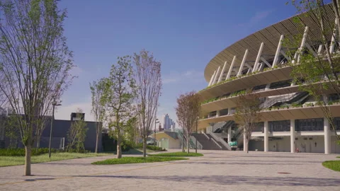Pan video of the New Olympic stadium of Tokyo for Tokyo Summer Olympics 2020. Video stock 125055976