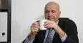 Pan View Businessman Drink Coffee Break Time Serious Executive Male Portrait 4k or 4k+ Resolution