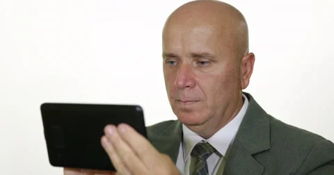 Pan View Businessman Use Tablet Connecting Stock Exchange Electronic Data Base Stock Footage 61450985