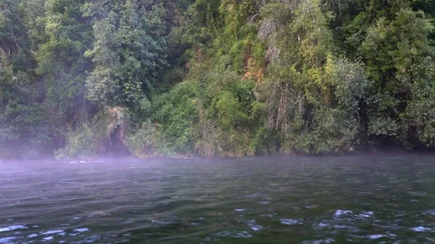 Pan view at Caburgua river rapids inside an awe scenery, Chilean Patagonia Vídeo Stock 117405556