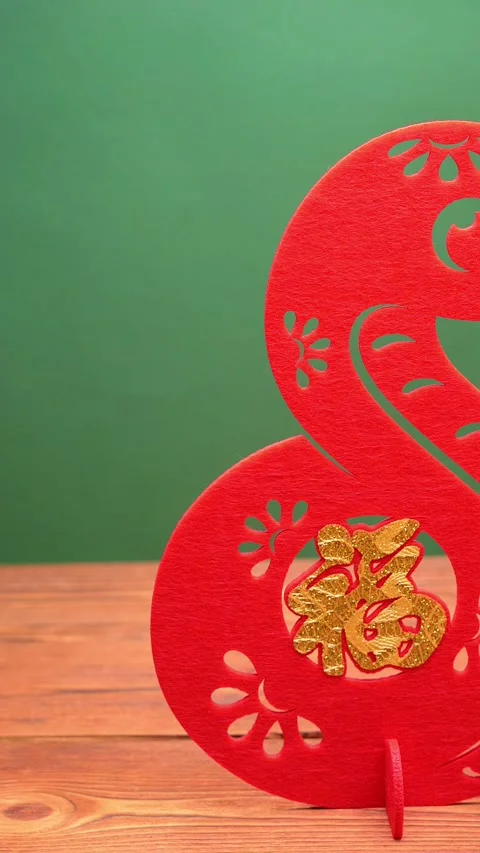 Pan view Chinese New Year of Snake mascot at vertical composition Stock Footage 291373264