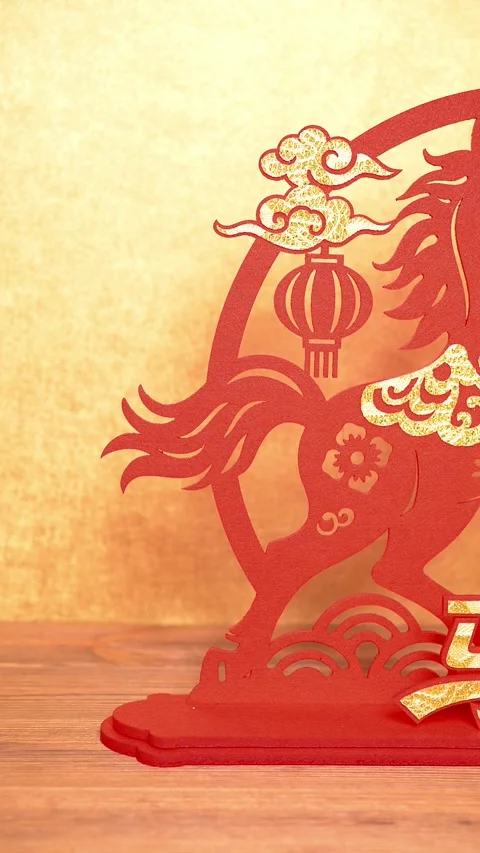Pan view Chinese New Year of Horse 2026 mascot at vertical Stock Footage 325817554
