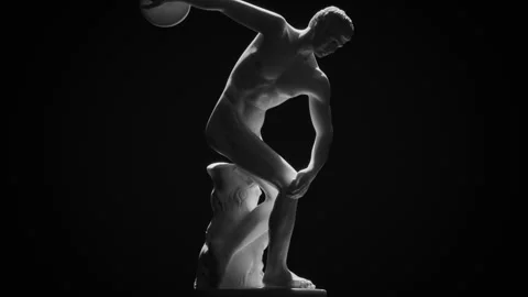 Pan view of the Discobolus (Discus thrower) marble sculpture by Myron, rotating Stock Footage 254226144