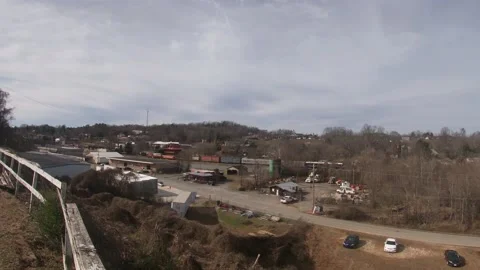Pan View of downtown area of Blueridge Georgia from a hilltop Stock Footage 149600135