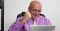 Pan View Happy Businessman Work Using Digital Tablet Office Great Results 4k or 4k+ Resolution
