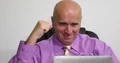 Pan View Happy Businessman Work Using Digital Tablet Office Great Results 4k or 4k+ Resolution
