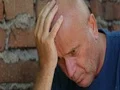 Pan View Human Desperate Concept Sad Man Disappointed Brick Wall Background 4k or 4k+ Resolution