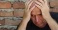 Pan View Human Desperate Concept Sad Man Disappointed Brick Wall Background 4k or 4k+ Resolution
