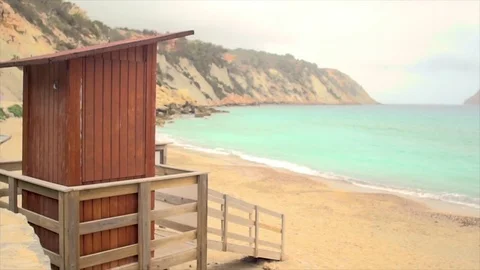 Pan view on Ibiza's beach Stock-Footage 83045121