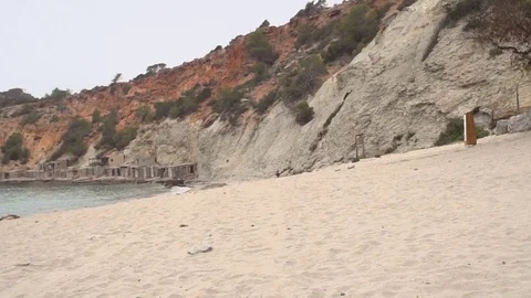Pan view on Ibiza's beach 스톡 동영상 83047118
