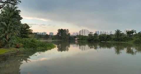 Pan View of Lake in Garden Stock Footage 158494470