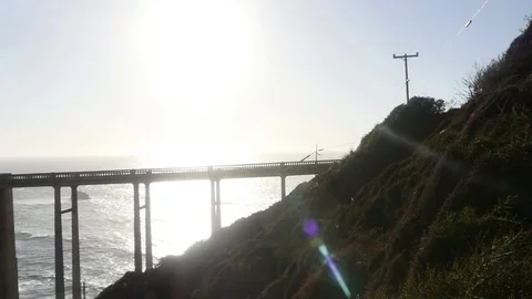 Pan view from the land side of Bixby Creek Bridge, in Big sur, California, .. Stock Footage 72446324