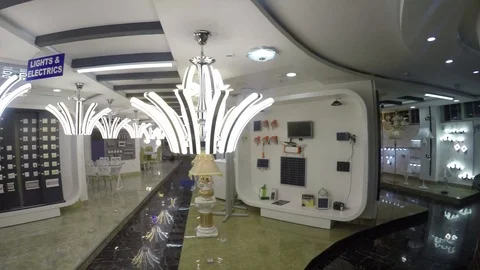 Pan View of the light and electric section of a home store Stock Footage 97560479