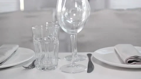 Pan View of Luxury Restaurant Table Setting. Beautiful Wedding Table Stock Footage 65158877