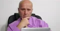 Pan View Meditative Businessman Desk Office Looking Tablet Financial Statistics 4k or 4k+ Resolution