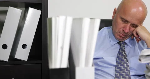 Pan View Office Table Desk Files Covered Accountant Deep Sleeping Workplace Stock Footage 50963349