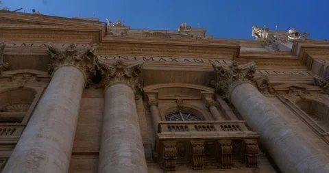 Pan view of pelars and the wall architecture, in Piazza San Pietro area, insi Stock Footage 93325282