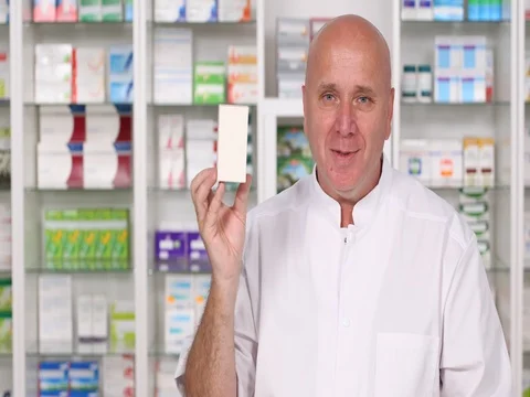 Pan View Pharmacist Presenting Pills Commercial Druggist Talking About Pills Stock-Footage 83681385