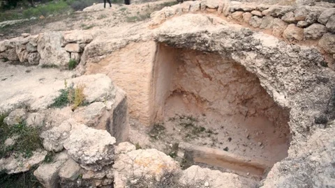 Pan view on remains punic Phoenicians tomb 스톡 동영상 83046815