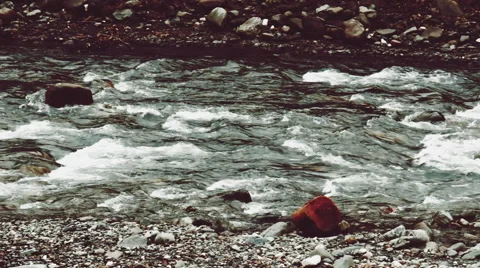 Pan view of rough mountain river in winter, Caucasus, Sochi Stock Footage 61072922