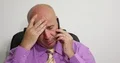 Pan View Shot Unhappy Businessman Receive Bad News Mobile Phone Man Talk Office 4k or 4k+ Resolution