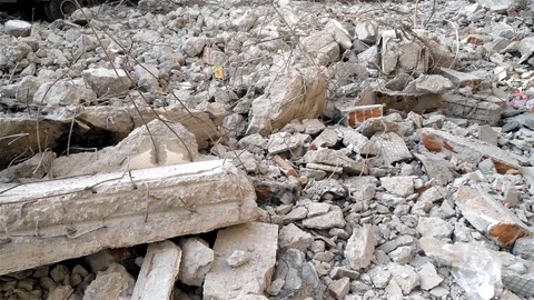 Pan view of the site of an old building demolition 4K Stock Footage 70974272