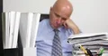 Pan View Tired Accounting Employee Sleeping in Office with Desk Full of Papers 4k or 4k+ Resolution