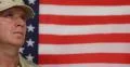 Pan View US Peacekeeping Forces Soldier Standing Right Position American Flag 4k or 4k+ Resolution