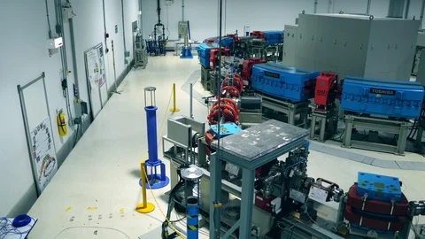 Pan view of the various devices, machine technology, synchrotron light Video stock 108060184