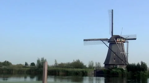 Pan to the windmill in Kinderdijk (Holland)  Stock Footage 150316595