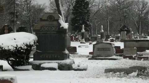 Pan winter cemetery, Chicago Stock Footage 49756689