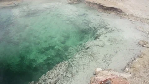 Pan to Yellowstone Hot Spring Stock Footage 79513711