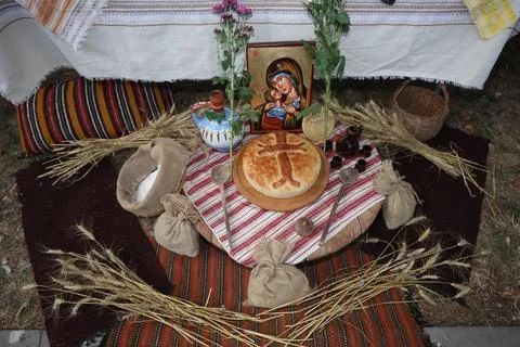 Panagia – Exaltation of the Bread, held every year in churches and chapels Stock Photos