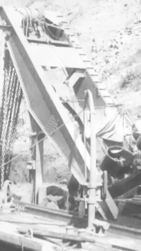 PANAMA - 1913 - Mud and rocks are dredged from the water in the Panama Canal Stock Footage 342819640