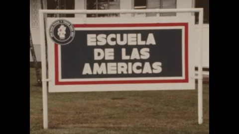 PANAMA - 1968: the Escuela de las Americas sign 库存影片 341329649