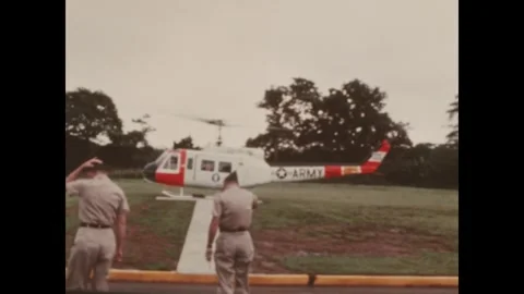 PANAMA - 1968: a utility helicopter on the pad Stock Footage 341329646