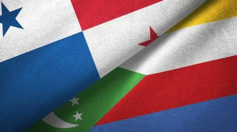 Panama and Comoros two flags textile cloth, fabric texture Stock Illustration