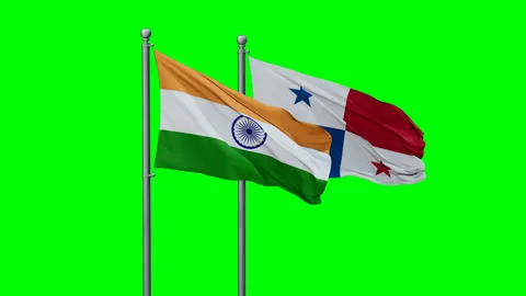 Panama and India two flags Stock Footage 289640965